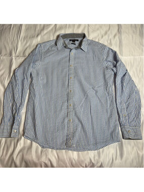 Men's Michael Kors Casual Button Down Shirt L Blue White Striped